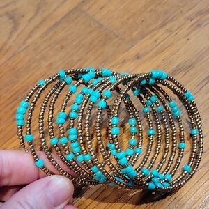 Turquoise and Gold Beaded Bangles